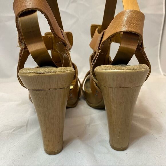 Dr. Scholl’s Women Tan Brown Sandals Chunky Wooden Heel OpenToe Strappy size 8 - Picture 3 of 8